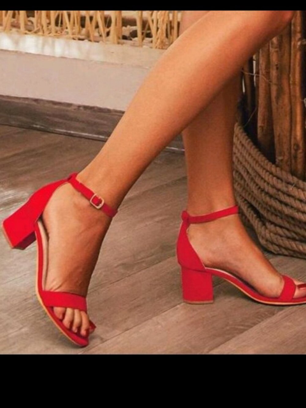 Red Round Toe Block Heels NIB
